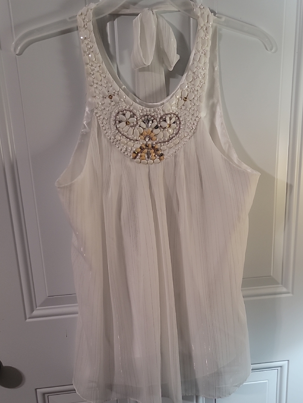 ECI Cream Beaded Halter Pleated Camisole